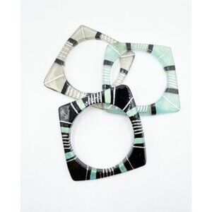 Set of Three Square Acrylic Bangle Bracelets in Gray/Black/Green/Silver
